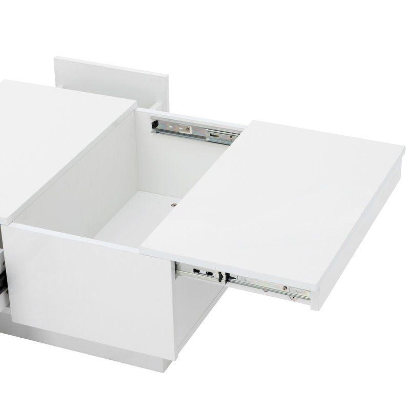 Table basse moderne avec plateau extensible et espace de rangement caché, table blanche élégante, 2 rangements et tiroirs, pour une vie fonctionnelle à la maison