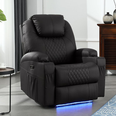 Fauteuil inclinable électrique avec chauffage et massage, siège de cinéma maison avec lumières DEL/porte-gobelets/pochette latérale/port USB, canapé inclinable pour salon