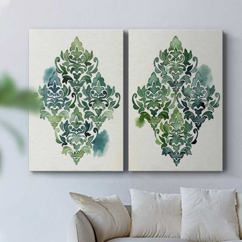 Algae and Azule Motif I-Premium Gallery Wrapped Canvas -Ready to Hang, 27" H x 36" W