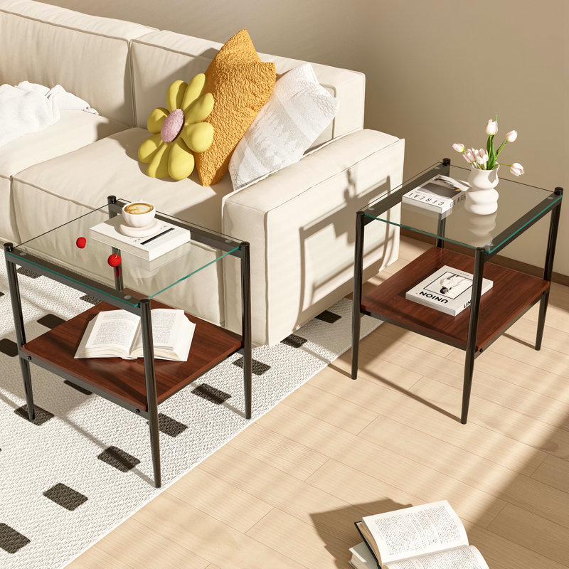 Ensemble de 2 tables de bout rectangulaires, Noir, Clair/Brun