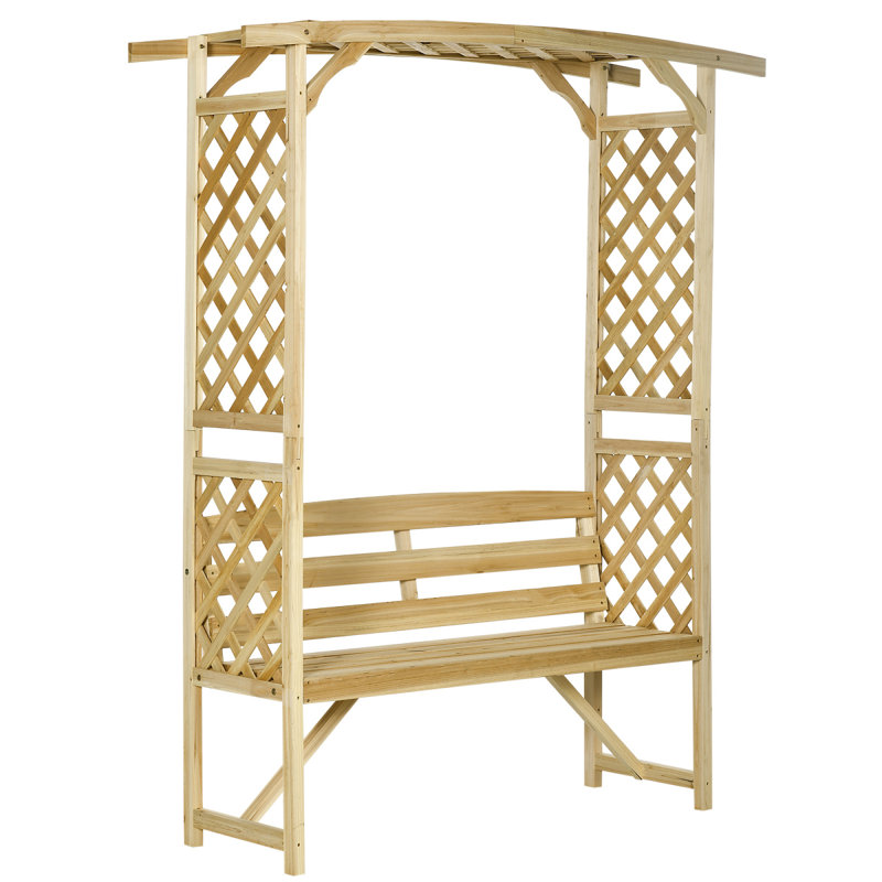 Banc de jardin Outsunny avec arche avec pergola et 2 treillis, banc d'extérieur en bois naturel à 3 places pour vignes et plantes grimpantes, décor de cour, naturel
