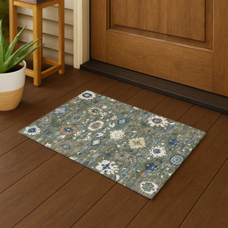 Tapis traditionnel lavable à la machine intérieur / extérieur ACN2458, Olive, 1'8" x 2'6"