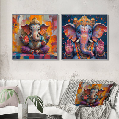 Ganesha's Playfulness Hindu Art I - Art mural indien - ensemble d'art mural global 2 pièces