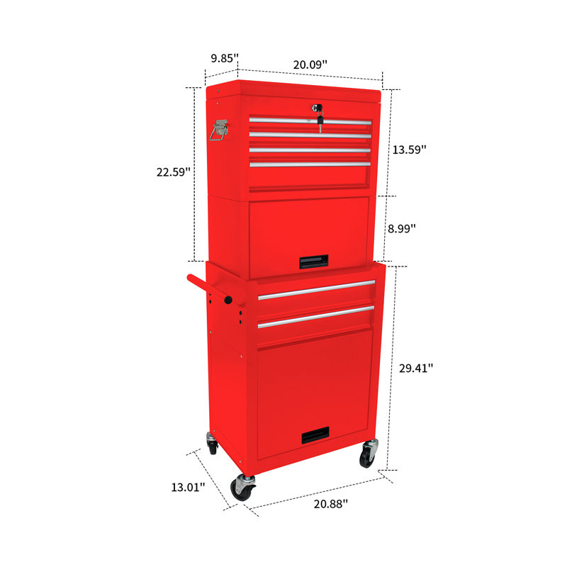 Armoire à outils Donavon 3 pièces avec roulettes et poignées, Rouge