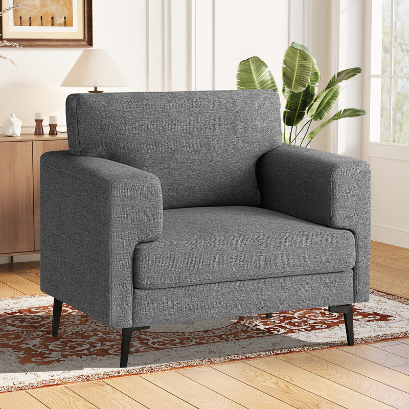 Fauteuil club en lin Blannie, Mélange de polyester gris
