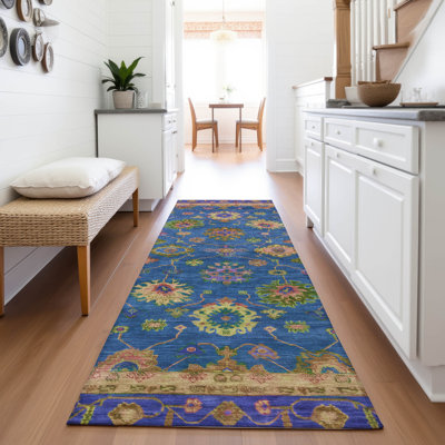 Machine Washable Indoor/Outdoor Xhevrie Blue Rug