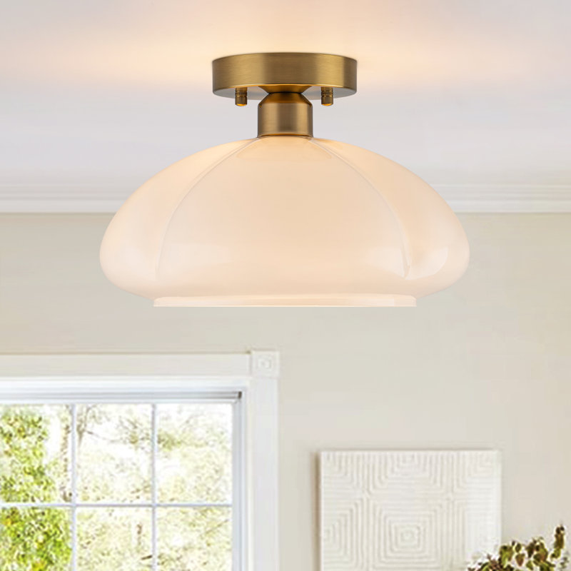 Plafonnier semi-encastré en verre opale crème 1 lumière French