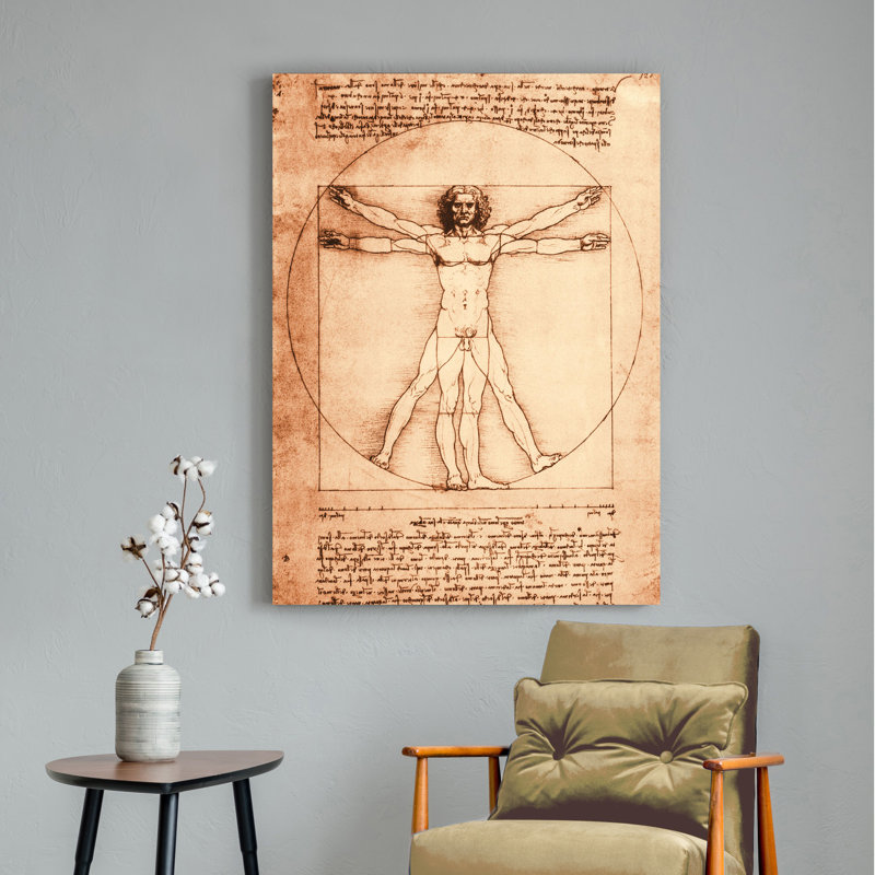 Vitruvian Man by Leonardo Da Vinci - Print on Canvas, 70cm H x 50cm W x 4cm D