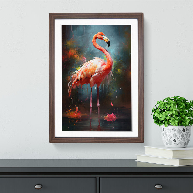 Flamingo Conceptual - Single Picture Frame Print on Wood, Walnut, 34cm H x 25cm W x 2cm D