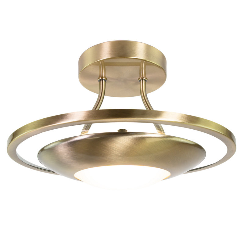 Mcroberts Modernistic Semi Flush Eco Friendly LED Ceiling Light Fitting in Brushed Finish, Antique Brass