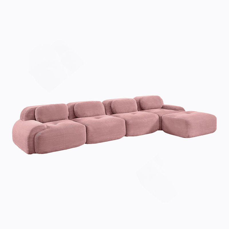 Canapé modulaire en L à 4 sièges avec éponge haute résilience, conception antidérapante et accoudoirs courbés extra larges pour les salons et les bureaux, rose
