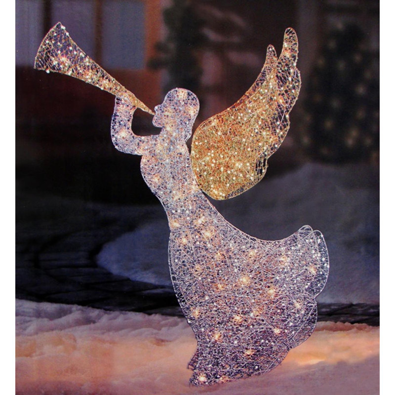 Décoration de Noël ange scintillant 3 lumières en argent et or 46 "- lumières claires