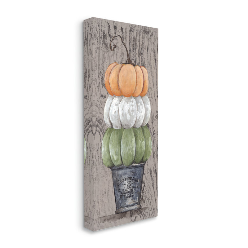 " Rustic Pumpkin Gourd Harvest Produce Grain Pattern " by Julie Norkus, Wrapped Canvas, 10" W x 24" H