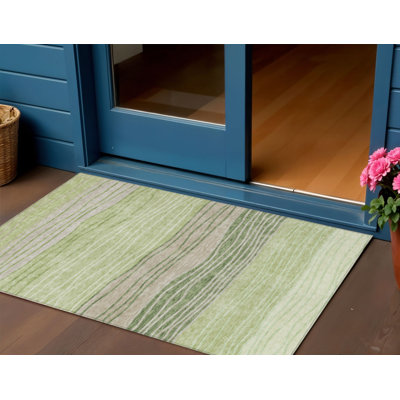 Tapis intérieur / extérieur 3 pi x 5 pi rayé vert et taupe lavable