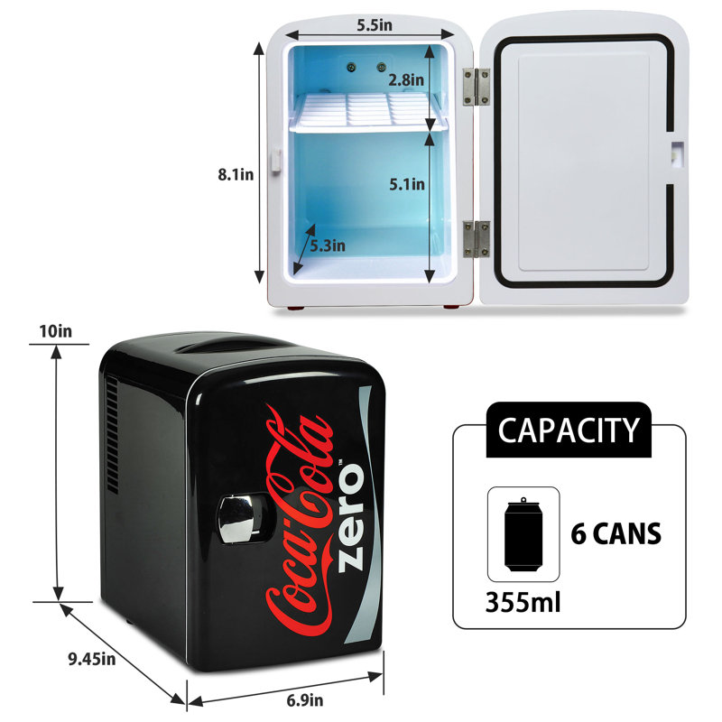 Coca-Cola Coke Zero 4L Cooler/Warmer 12V DC 110V AC Mini Fridge, Black