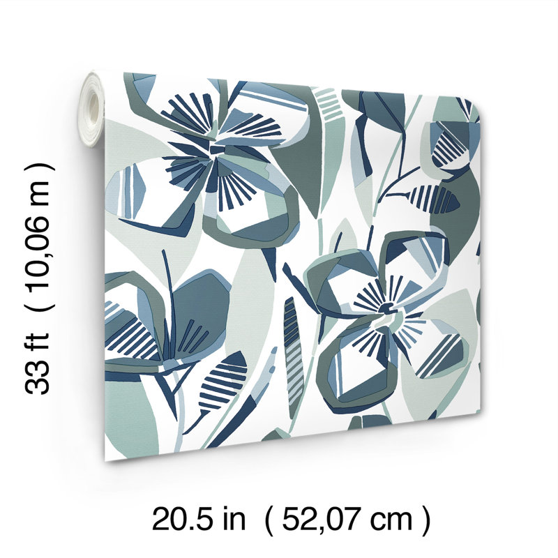 Papier peint avec fleurs naturelles Nathalie, Bleu marine