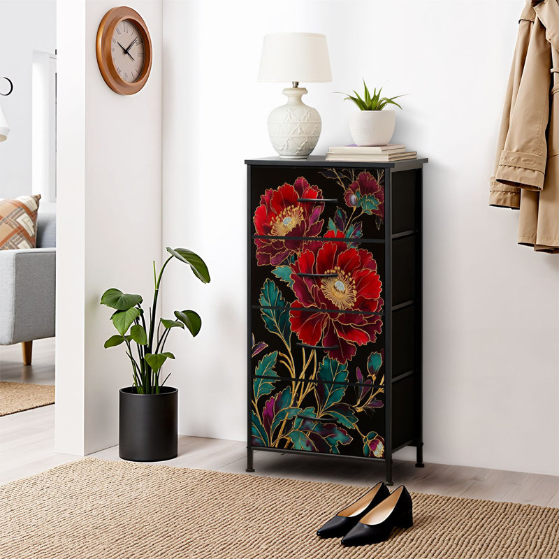 4 Drawer Dresser for Bedroom, Narrow Chest of Drawers, Wooden Top and Study Iron Frame 18"x37.5"-(WxH)