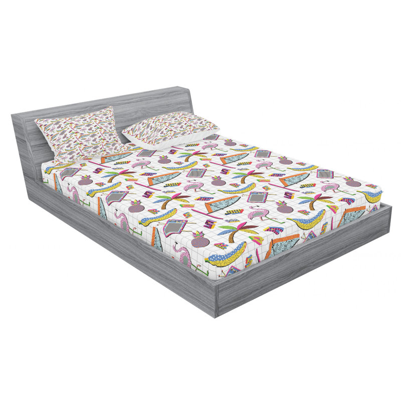 Flamingo Microfiber Geometric Sheet Set, Queen Sheet Set with Fitted Sheet