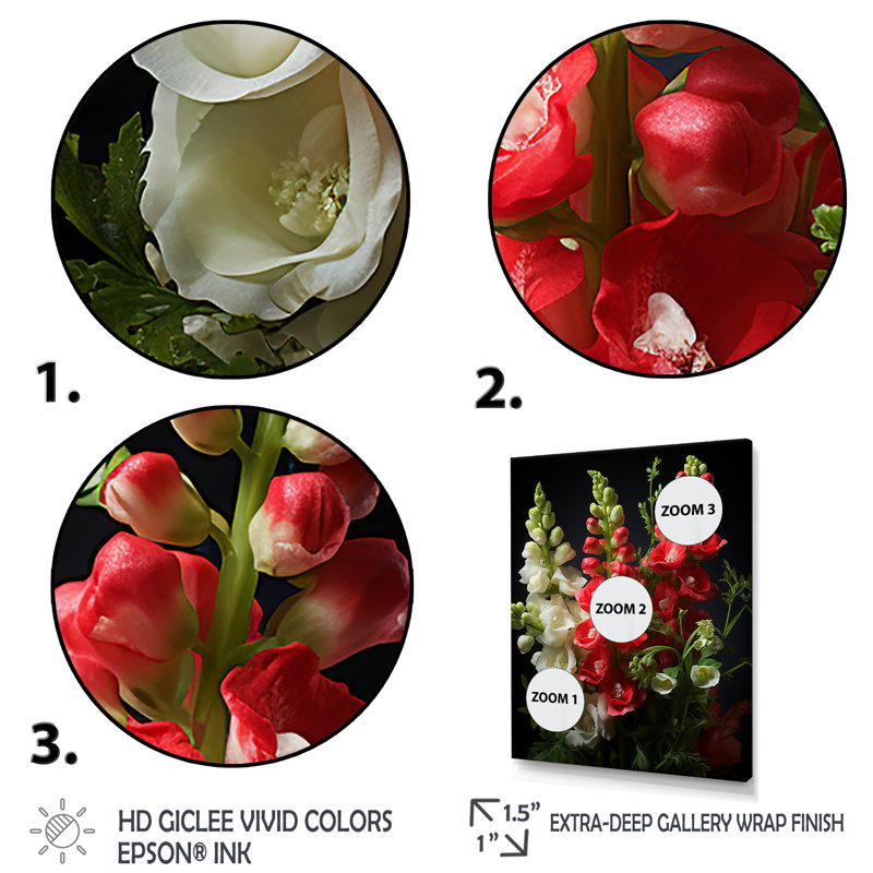 Snapdragons Serenade 1 - Snapdragons, art mural, Cadre flottant brun, H 32 po x l 16 po x P 1 po