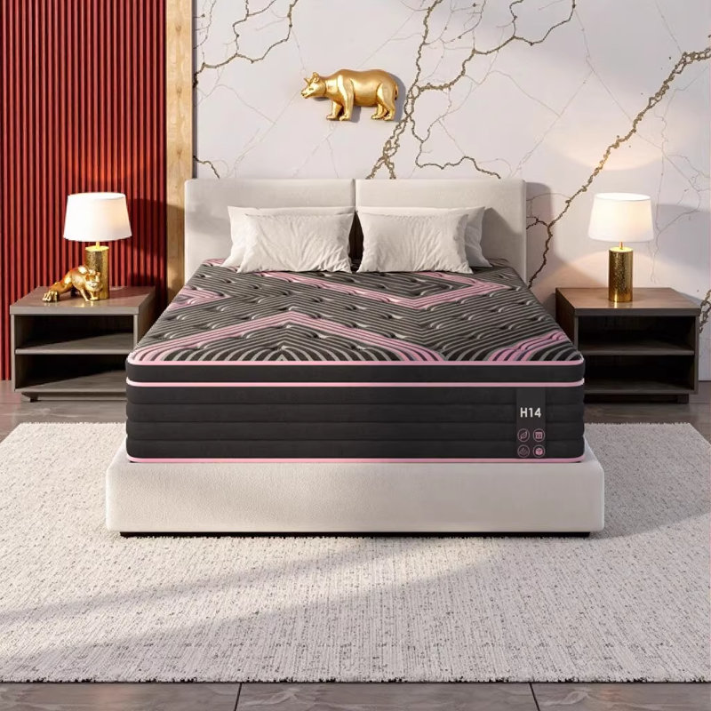 Twin Size 10 Inch Hybrid Mattress with Individually Pocketed Innerspring - Medium Firm, Pink & Black, Twin