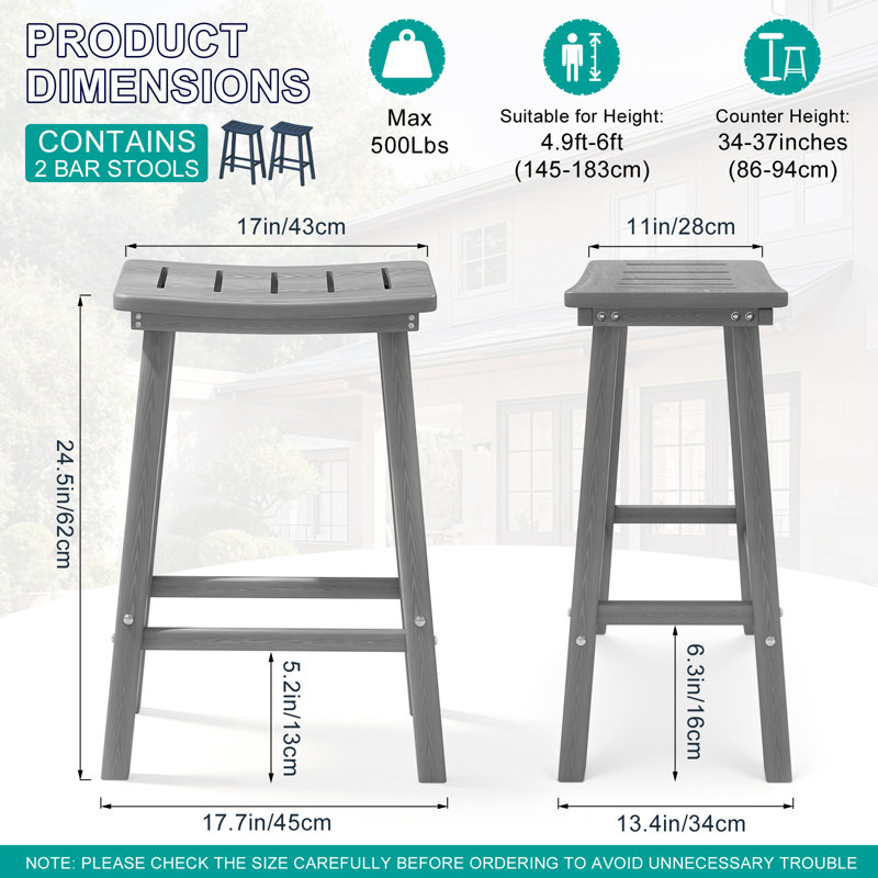Tabouret de bar 24 po Hdpe Poly Lumber, 2, Gris, 24"