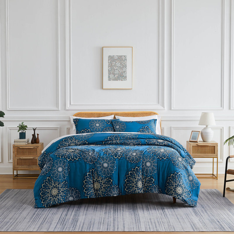 Blue Twin Reversible Microfiber Comforter Set