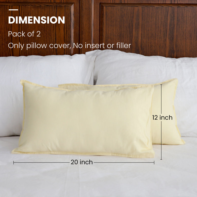 Linen Pillowcases 1 Pair Basic Style 55% Euro Linen 45% Cotton Blend Solid Color Flax Shams Set Of 2，12X20 Inch, Yellow