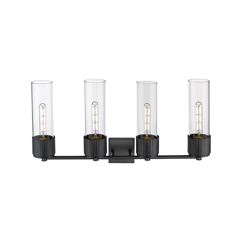 Éclairage pour meuble-lavabo mural 4 lumières 12 "Bolivar, Transparent, Noir mat