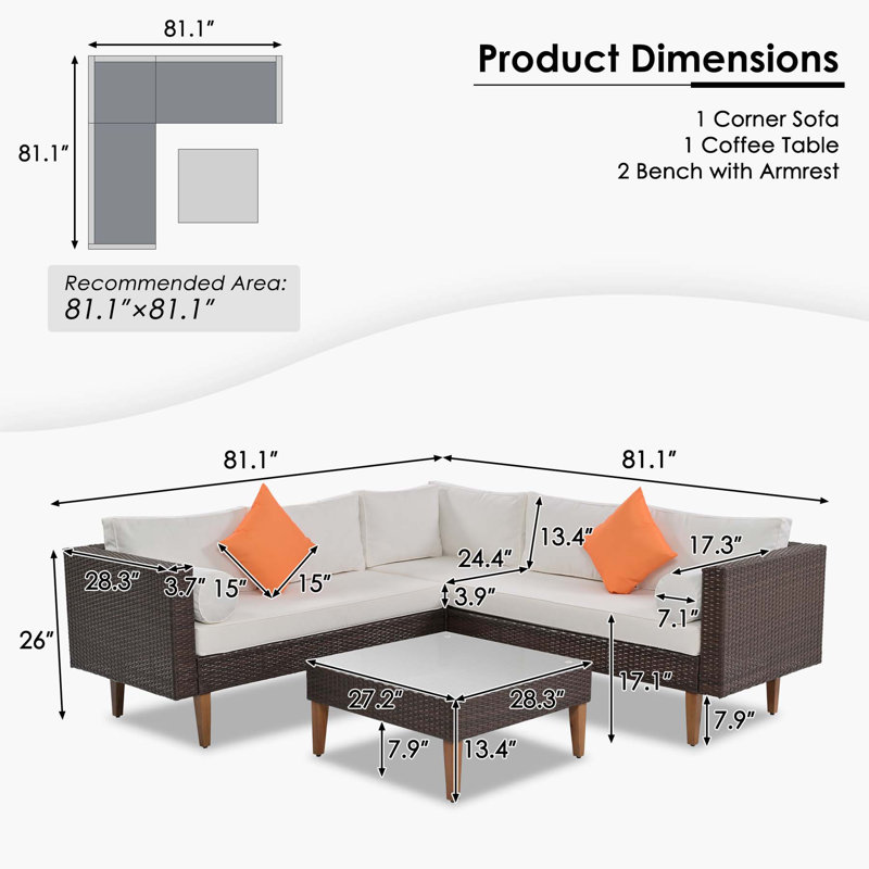 Leisel 81.1'' Wicker Outdoor Patio Sectional Set, Brown, Beige