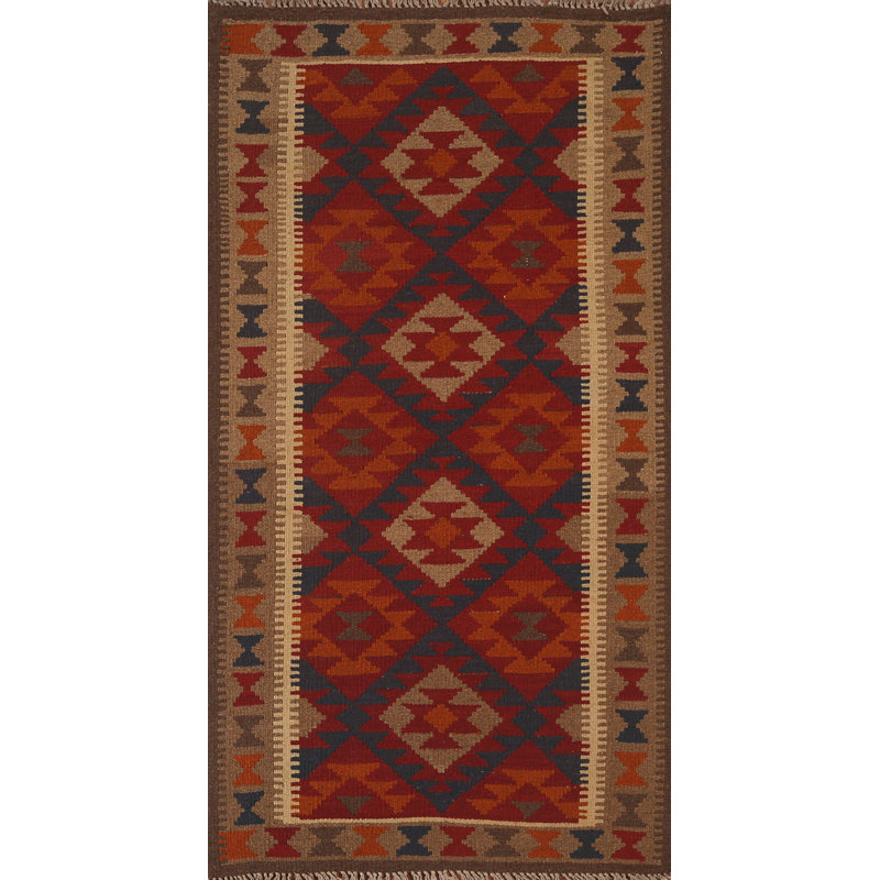 Kilim Reversible Wool Runner Rug 3x7