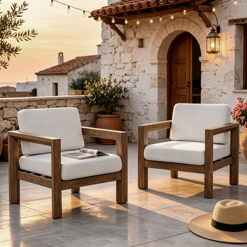 Chaise de patio d'extérieur en bois massif, Beige