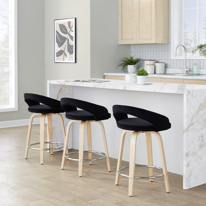 Tabouret de comptoir contemporain, Black Seat/Natural Frame