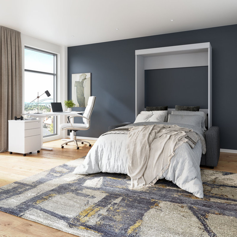 Lit escamotable Decimus, Blanc / Gris, Double