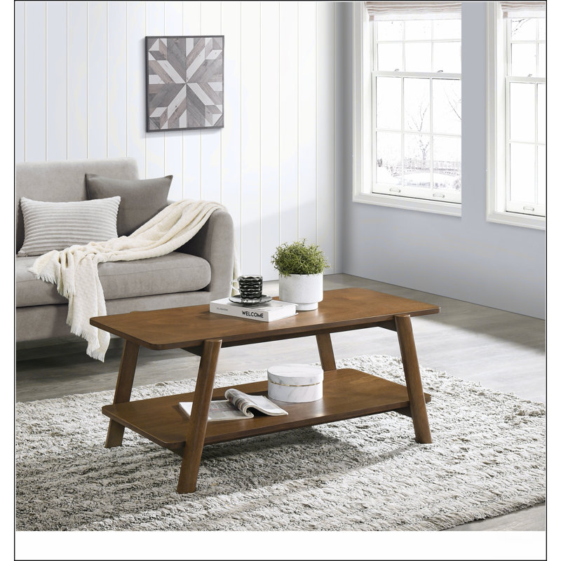 Table basse rectangulaire avec plateau en bois manufacturé, tablette et tiroir