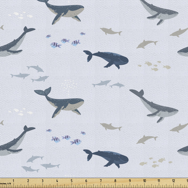 Charitha Summer Marine Themed Pattern with Whales and Fishes Underwater Multi-Purpose Fabric