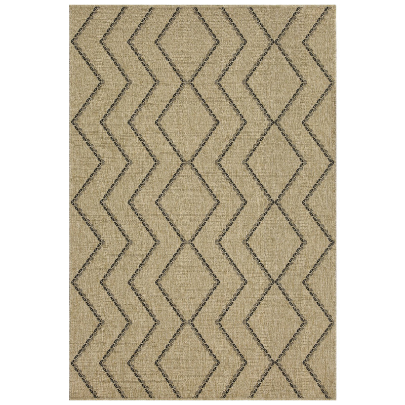 Earth Collection Outdoor Rug - 5.25 Ft. X 7.25 Neutral Color, Diamond Motifs, Polypropylene, Stain , For Use 5 3 In. 7 Area Natural And Black, , Made In Turkey, Flatweave Entryways