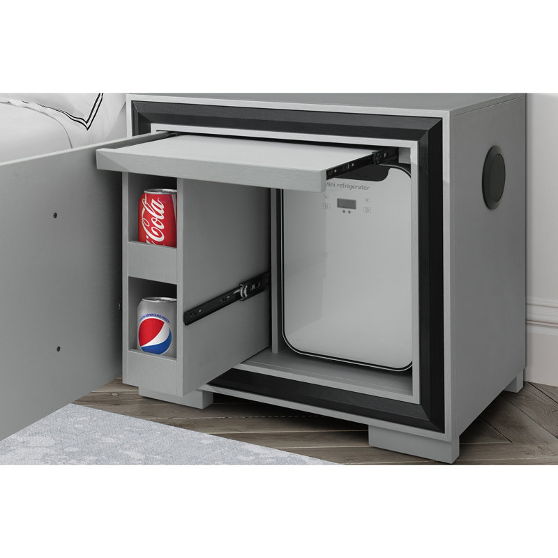Amelia Grey-black Nightstand With Cooler And Speaker
