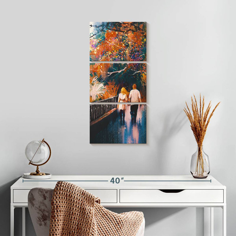 Couple en automne, H 27 po x l 12 po