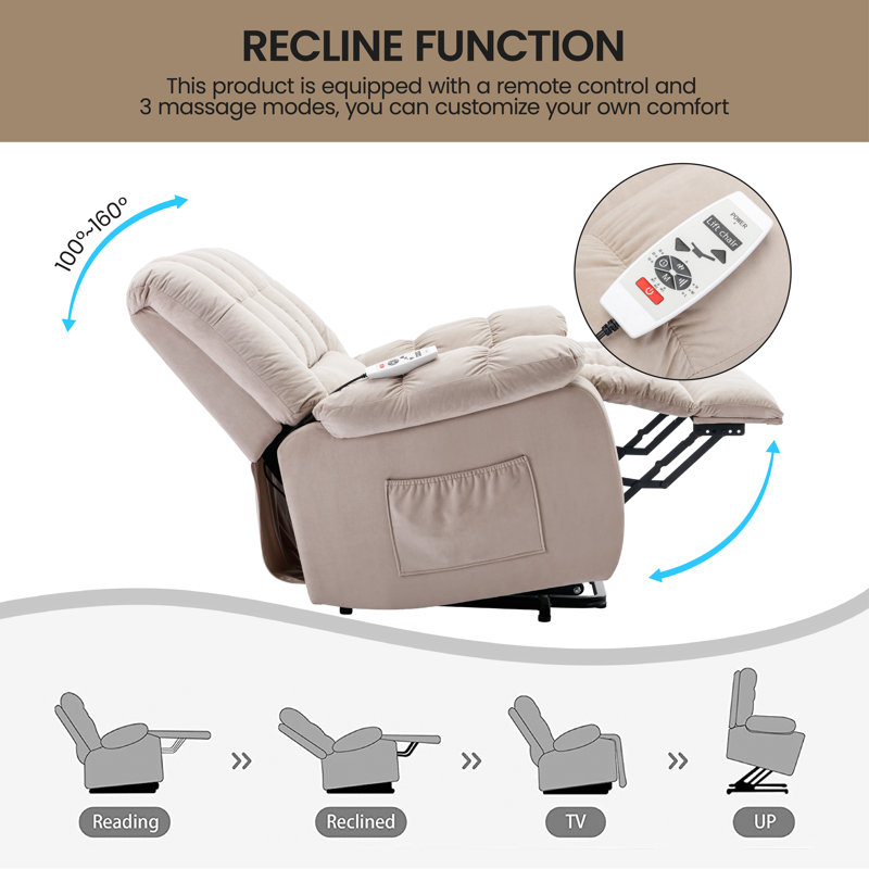 Fauteuil de massage inclinable électrique chauffant, Velours beige