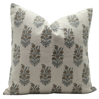 Coussin décoratif en lin à imprimé bloc pour salon, canapé et chambre à coucher (Hajara)