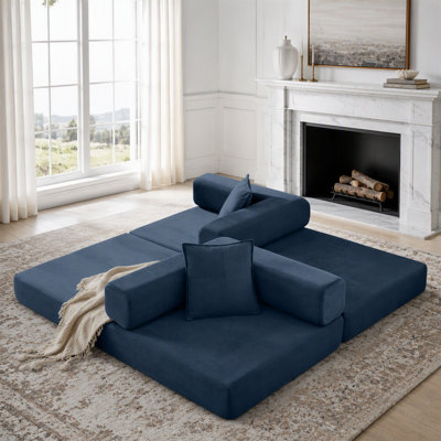 Modular Corduroy Sofa Bed with Movable Armrests and No Assembly