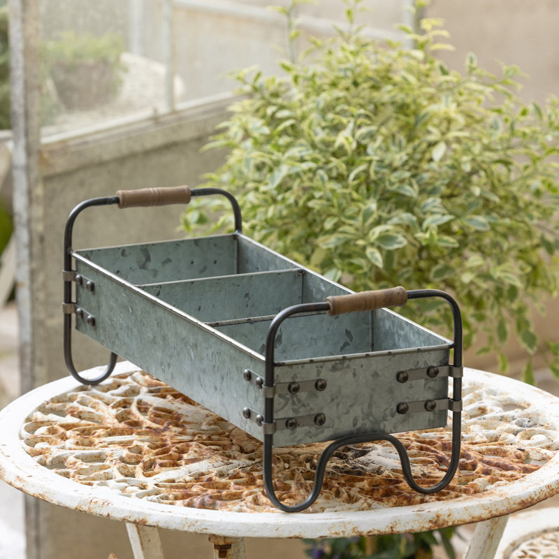 Galvanized Metal Planter, Vintage Table Organizer