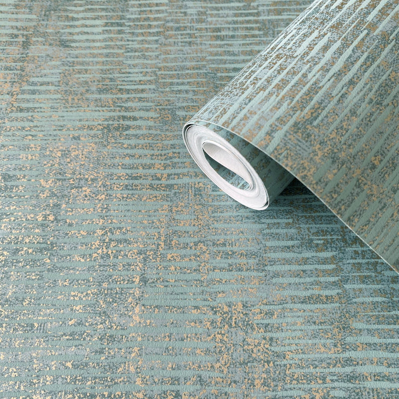 Elegance Collection Stripy Shimmer Wallpaper Roll, Teal Green