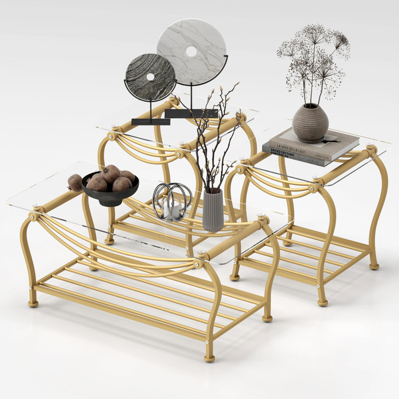 Ensemble de tables basses sophistiquées en verre trempé pour le salon, rehaussant le décor
