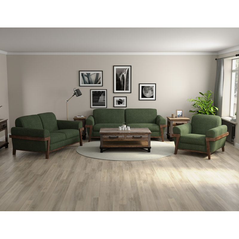 Structure et base en bois brun Loft, fauteuil, Polyester vert olive