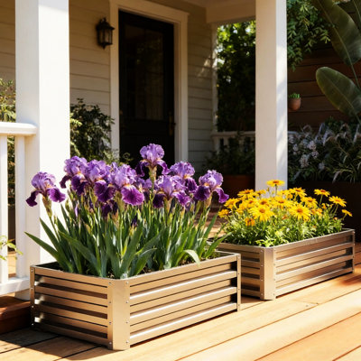 Boîte à fleurs stable, jardinière surélevée en acier galvanisé, finition à l'eau, fond ouvert pour la croissance des racines, structure de jardin extérieure totale de H 12 po, drainage naturel, installation rapide, L 47,25 po