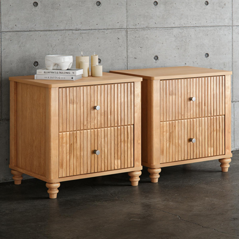 Table de chevet cannelée 21,65 po avec 3 tiroirs Kernie, Naturel, Ensemble de 2
