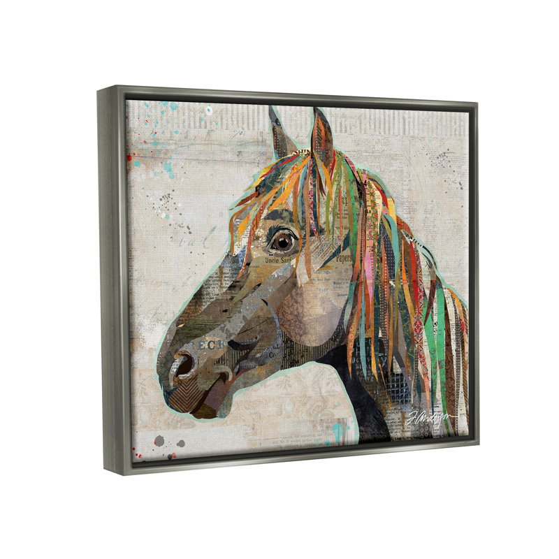 «Farm Horse Animal Portrait Varied Script» par Traci Anderson - peinture sur toile tendue, H 17 po x l 21 po x P 1,5 po