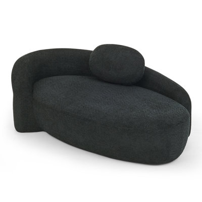 Fauteuil relax ovale une place en tissu bouclé noir, fauteuil lounge ergonomique contemporain avec coussin, fauteuil de détente compact et peu encombrant pour salon, chambre et coin détente
