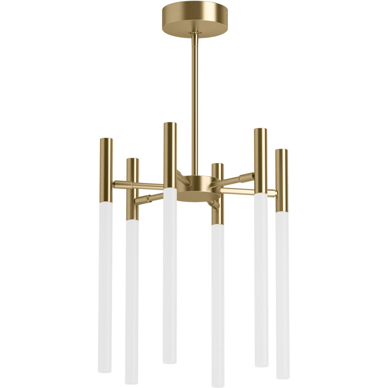 6 - Light Unique / Statement* Modern Linear LED Chandelier, Brushed Gold